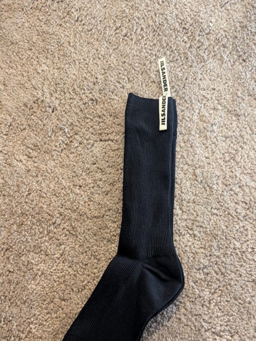 Jil Sander Ribbed Crew Socks Black Logo Cuff New
